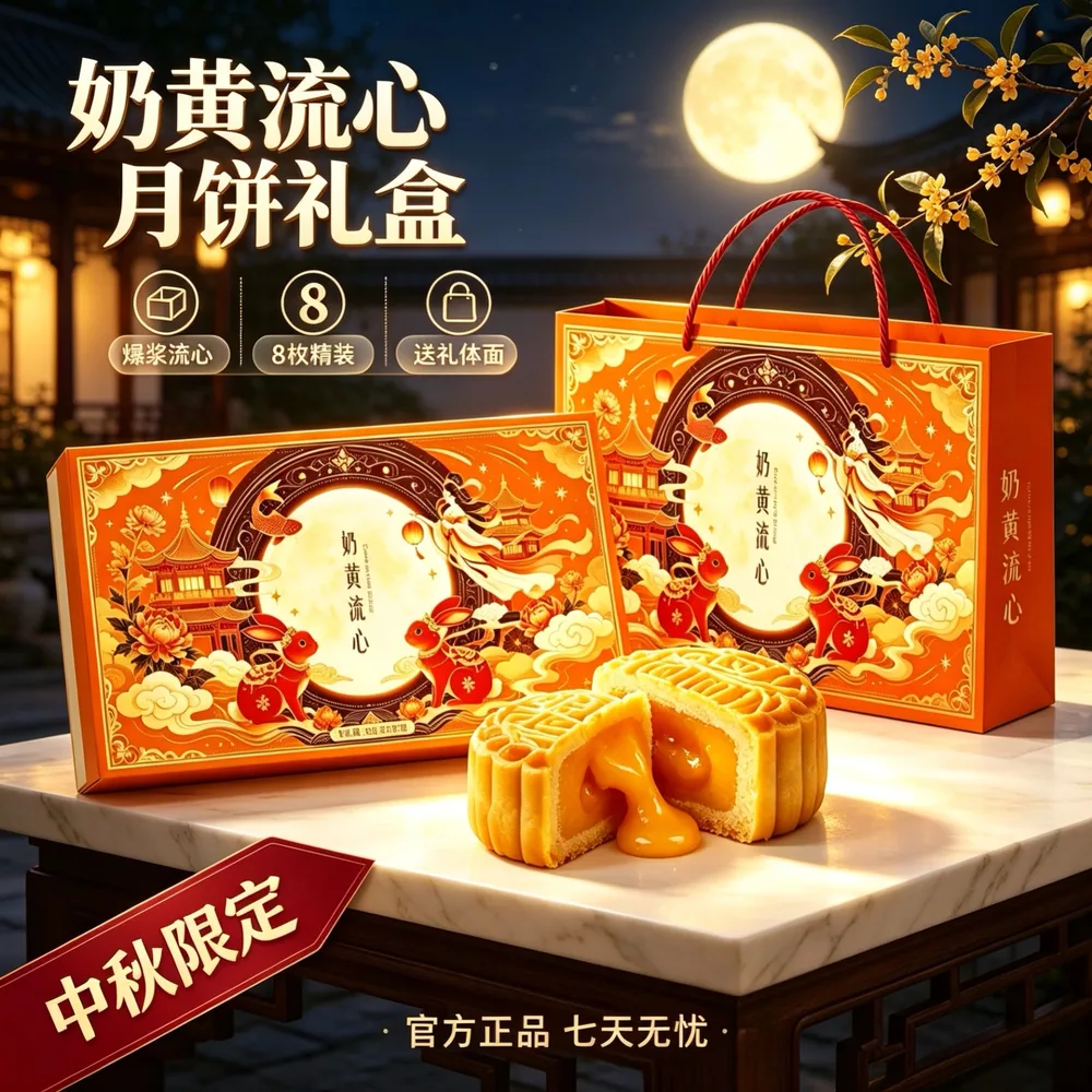 自然道广式奶黄流心月饼礼盒