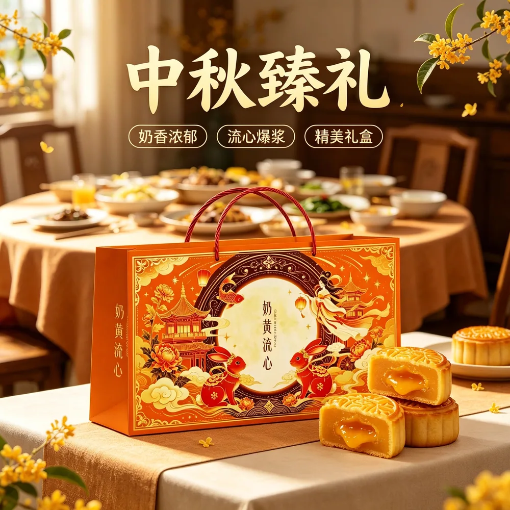 自然道广式奶黄流心月饼礼盒铁盒装（细节图 2）