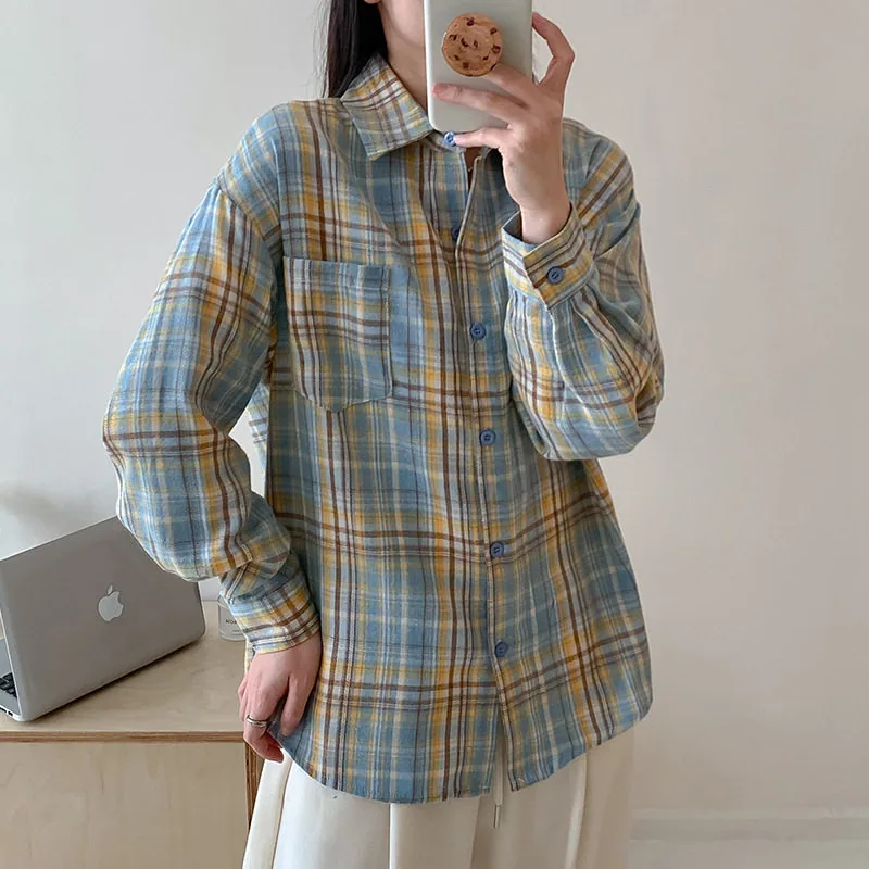 娜拉大小姐港风格子衬衫
