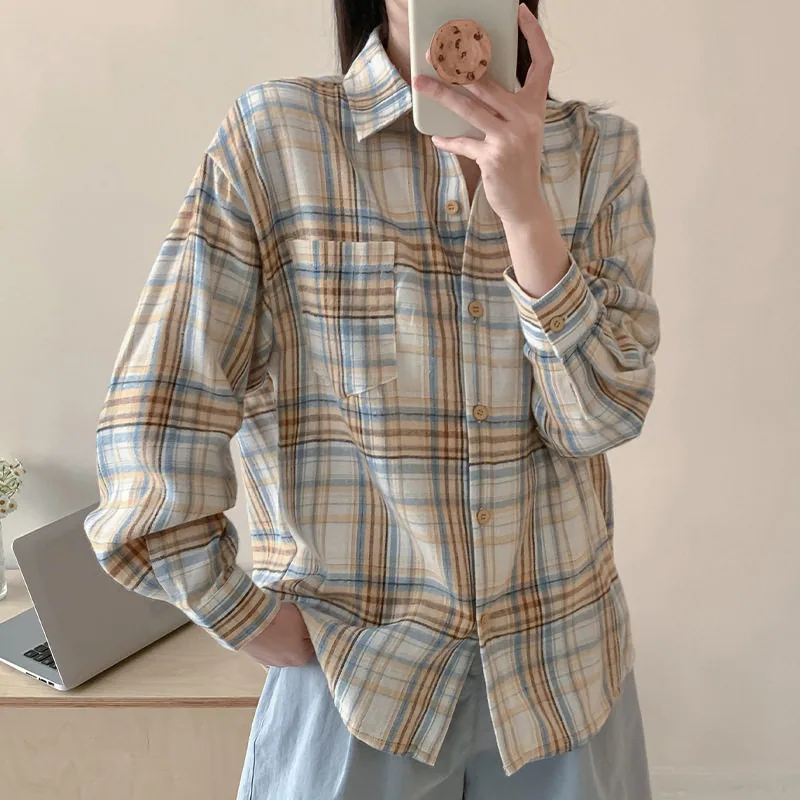 娜拉大小姐港风美式格子衬衫宽松版型（细节图 1）