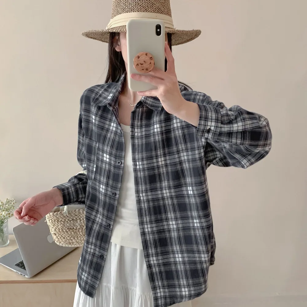 娜拉大小姐港风美式格子衬衫宽松版型（细节图 2）
