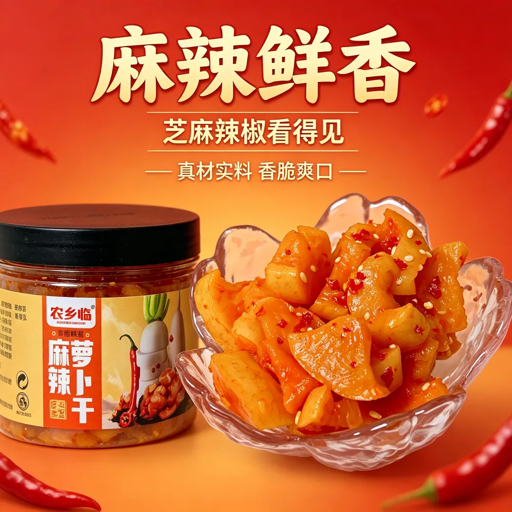 每果镇麻辣萝卜干罐装210g