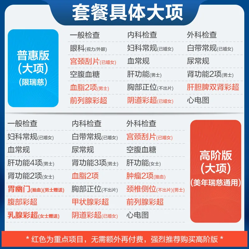 美年大健康瑞慈H体检套餐卡