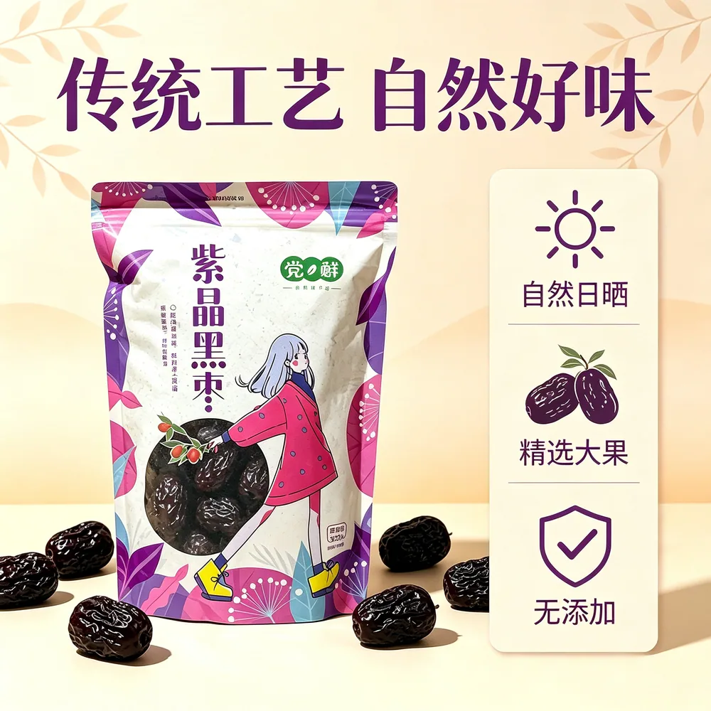 轻山悦色紫晶枣黑枣500克袋装（细节图 2）