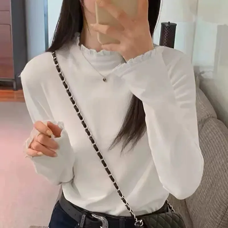La chaJpe hmome MM8花边拼接半高领打底衫（细节图 1）