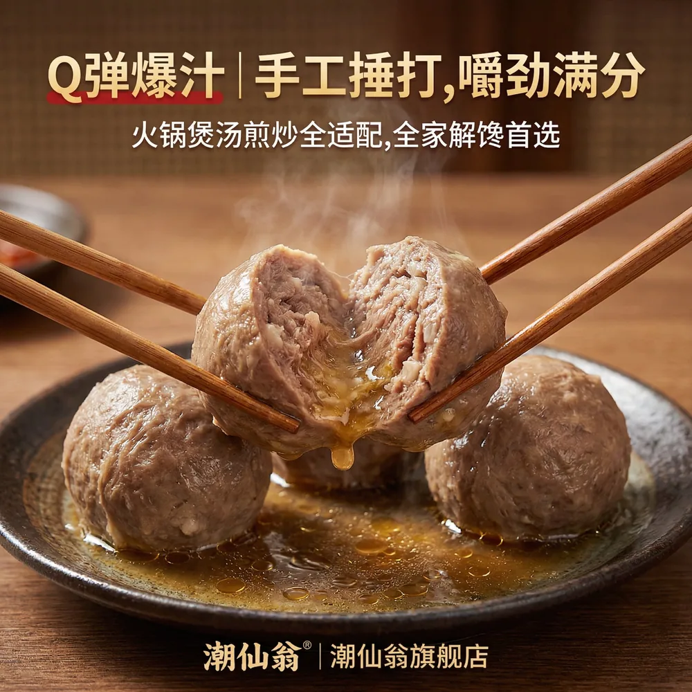 潮仙翁纯肉牛肉丸3斤6袋