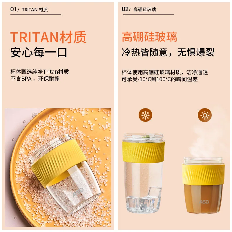 爱仕达水杯玻璃杯可爱带盖吸管杯主图（细节图 1）