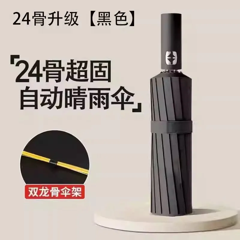 西哥百货甄选24骨全自动黑胶伞