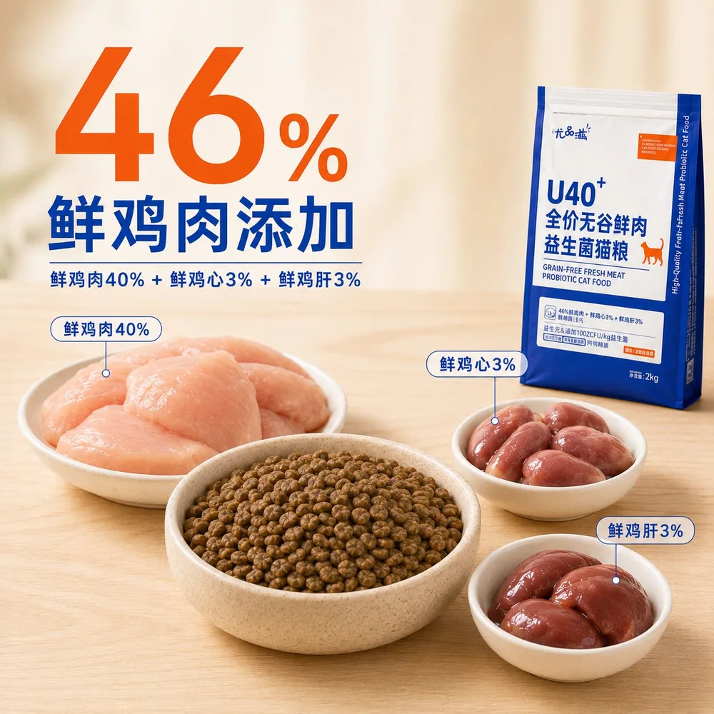 尤品滋益生菌无谷鲜鸡肉猫粮2kg包装（细节图 1）