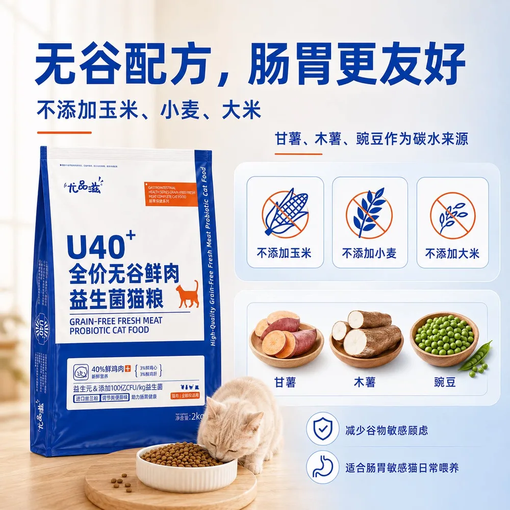 尤品滋益生菌无谷鲜鸡肉猫粮2kg包装（细节图 2）