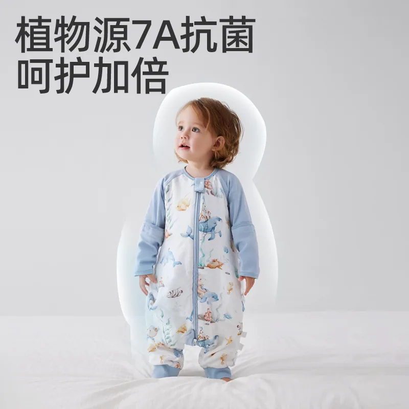 婧麒山茶花婴儿睡袋竹棉纱布分腿款（细节图 1）