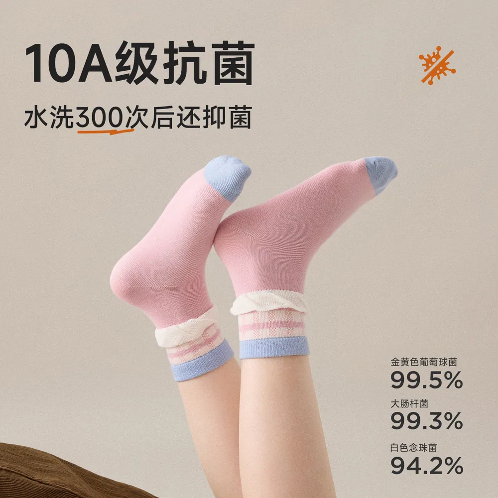 尼多熊女童秋冬抗菌中筒棉袜5双装（细节图 1）