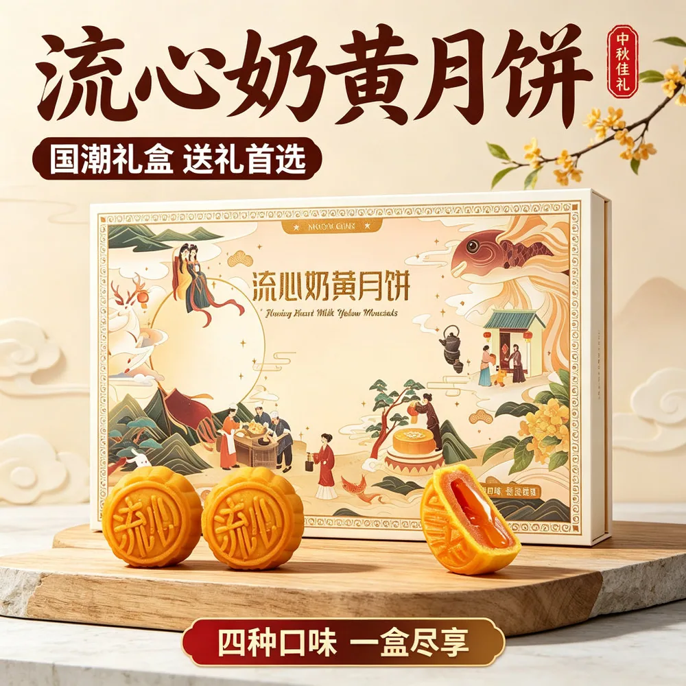 奶黄流心月饼礼盒八饼四味400g
