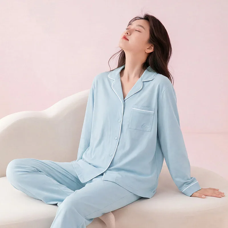 芬腾纯棉睡衣女长袖带胸垫套装（细节图 2）