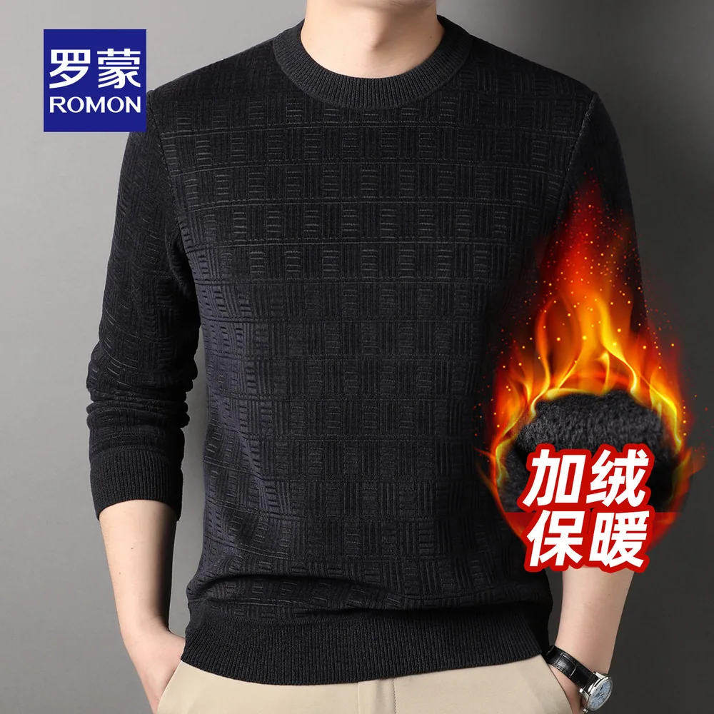 罗蒙男士冬季保暖毛衣圆领修身款（细节图 2）