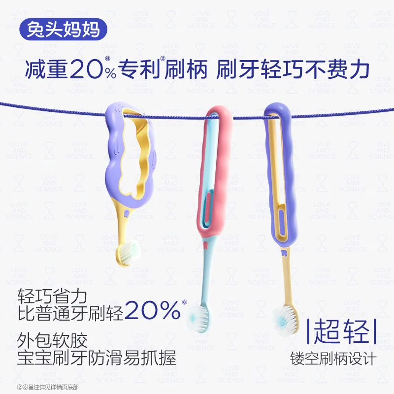 兔头妈妈儿童倍速牙刷4支装宽头软毛（细节图 1）