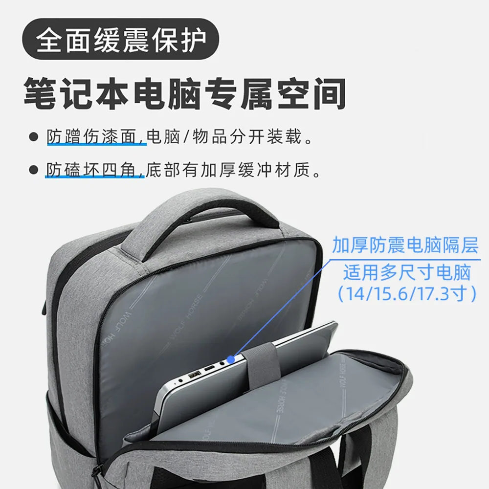 狼马通勤防水大容量双肩包15.6英寸电脑隔层（细节图 1）