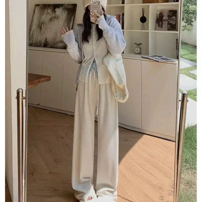 糯米裤女春秋高腰垂感阔腿裤主图（细节图 1）
