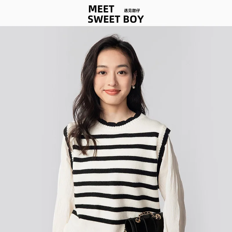 MEETSWEETBOY法式条纹假两件针织衫海军领款（细节图 1）