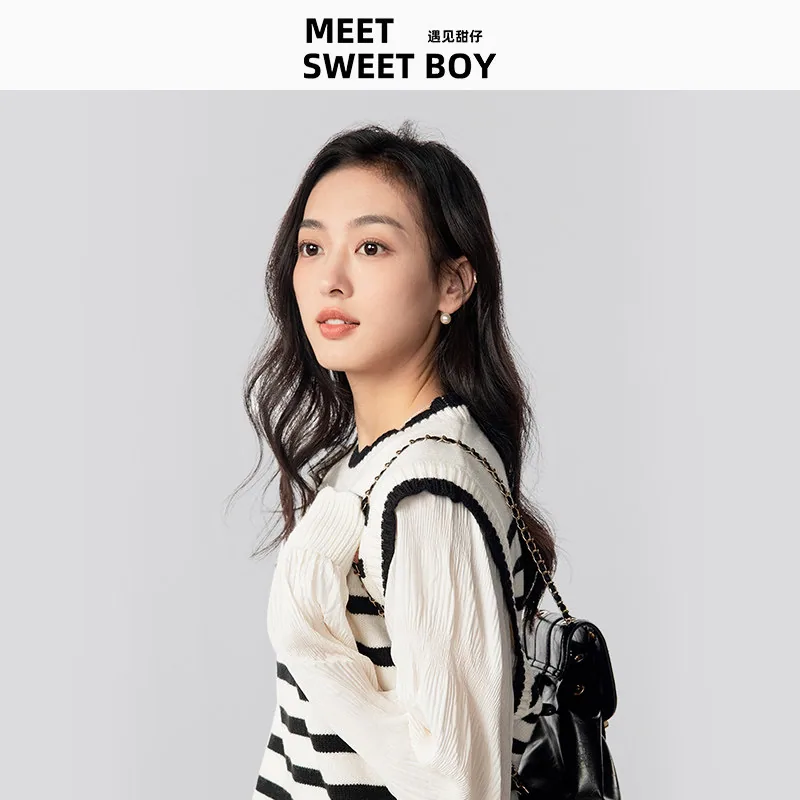 MEETSWEETBOY法式条纹假两件针织衫海军领款（细节图 2）