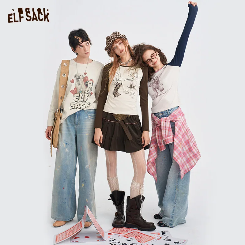 妖精的口袋复古印花修身长袖T恤