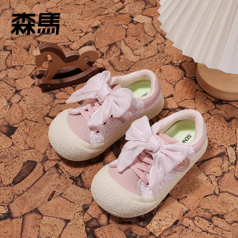 森马儿童闪亮亮配色大蝴蝶结款公主鞋