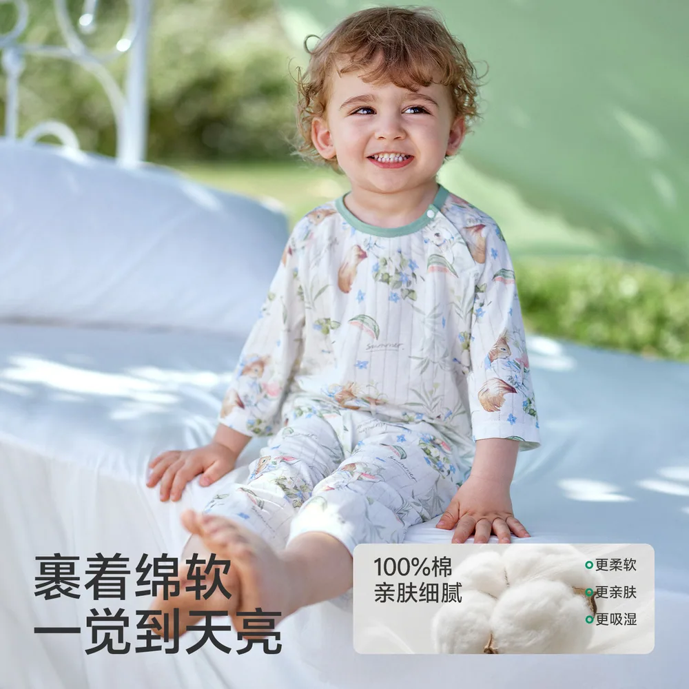 欧孕润氧棉儿童睡衣套装全棉动物印花（细节图 1）