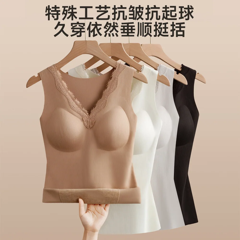 乐蜜保暖背心女V领羊绒蚕丝加绒款（细节图 1）