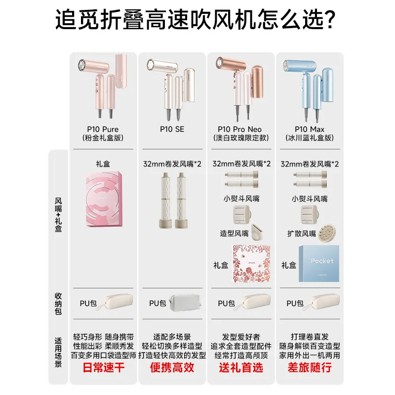 追觅P10折叠便携高速吹风机