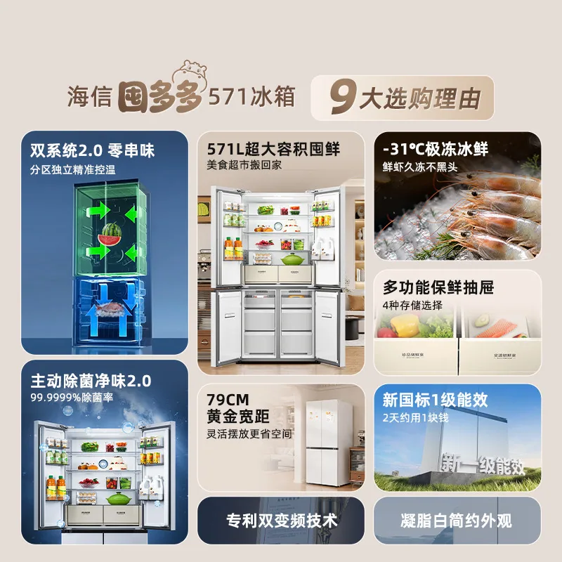 海信双系统囤多多571L十字冰箱正面图（细节图 2）