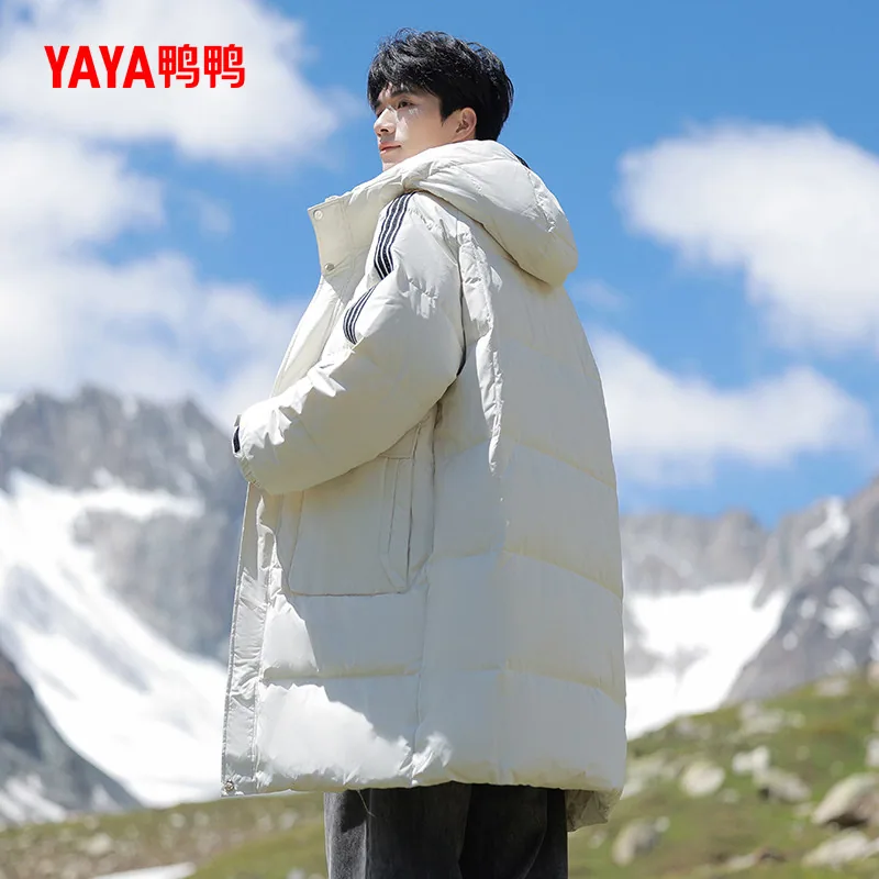 鸭鸭男士加厚中长款连帽羽绒服主图（细节图 2）