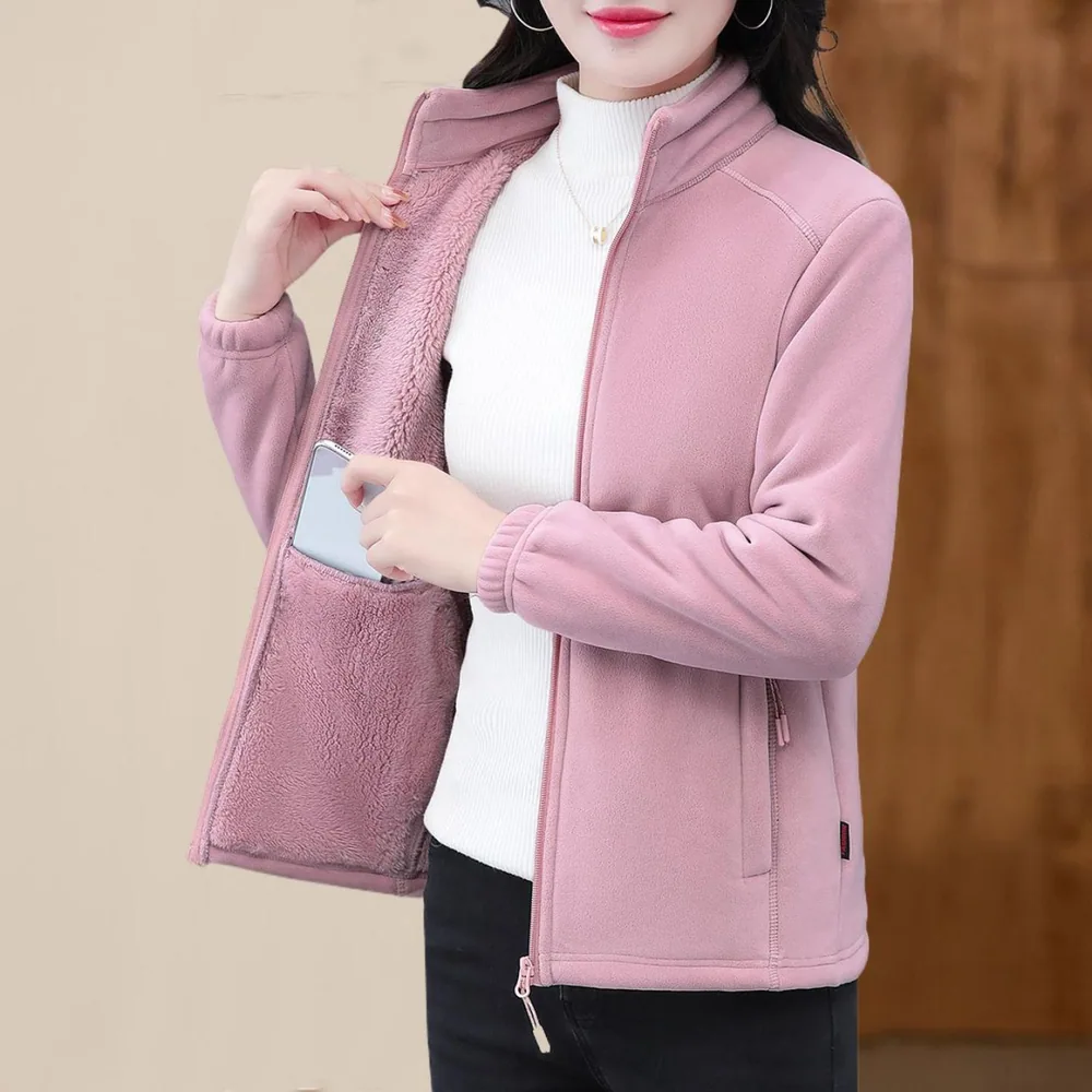 莲绣中老年女士加绒摇粒绒立领开衫外套均码大码（细节图 1）