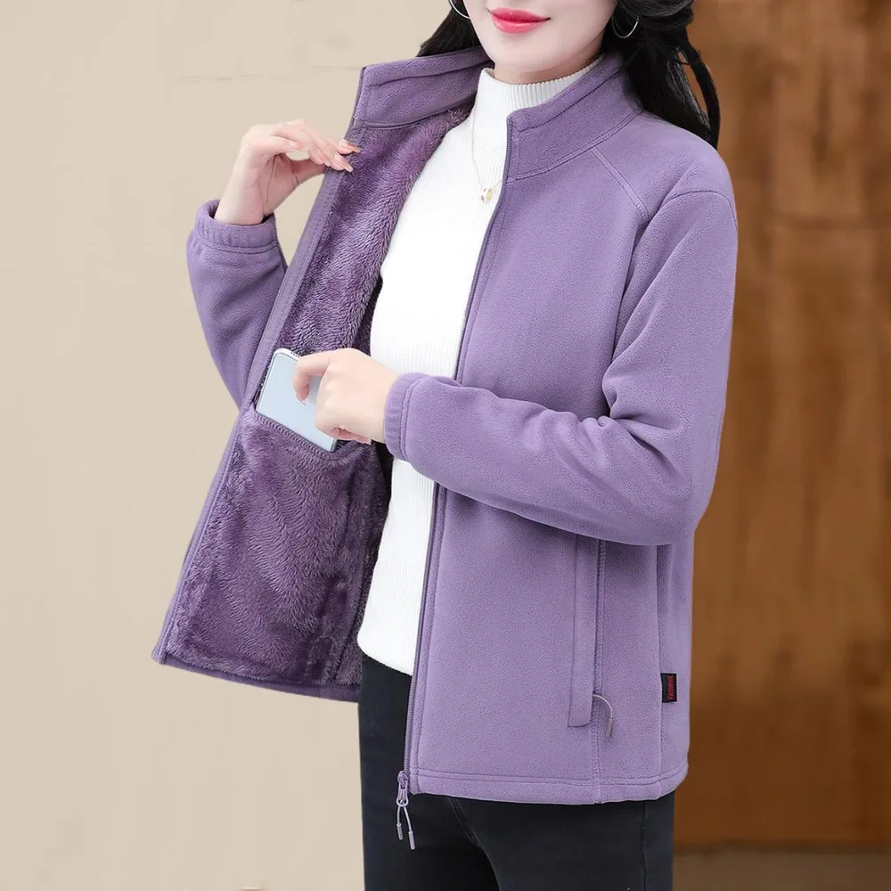 莲绣中老年女士加绒摇粒绒立领开衫外套均码大码（细节图 2）