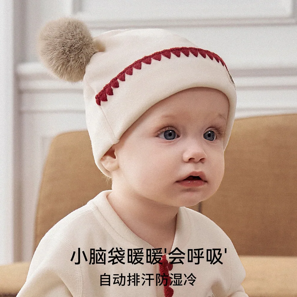 嫚熙婴儿火山小磨毛保暖胎帽主图（细节图 2）