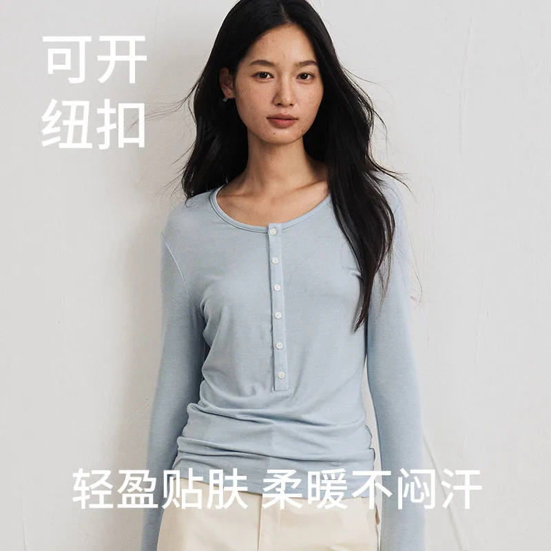 阪织屋绵羊毛半扣打底衫圆领修身款（细节图 2）