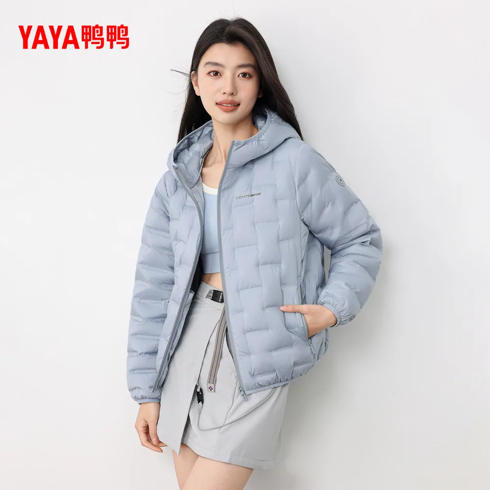 鸭鸭百搭连帽轻薄羽绒服短款宽松白鸭绒（细节图 1）