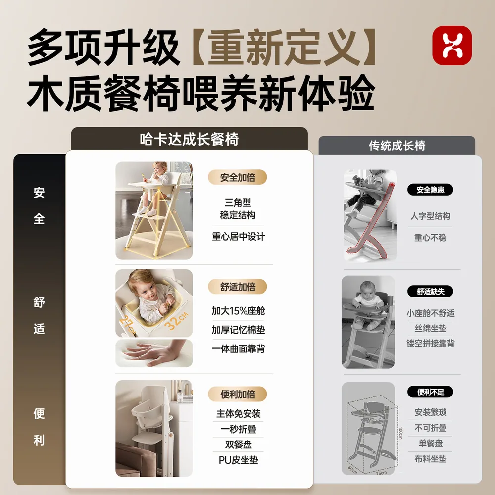 hagaday哈卡达实木儿童成长椅