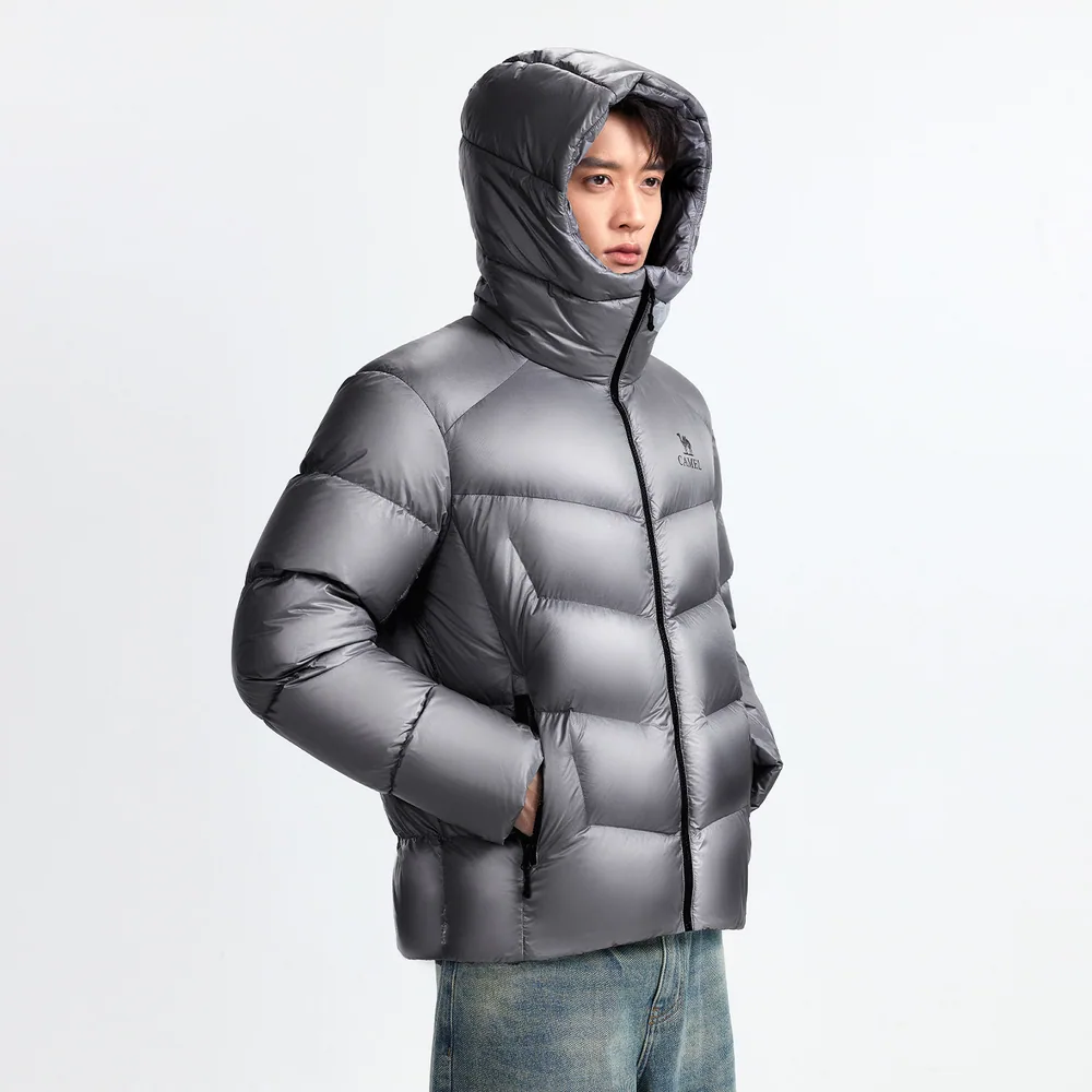 骆驼羽神鹅绒短款羽绒服排骨纹正面图（细节图 2）