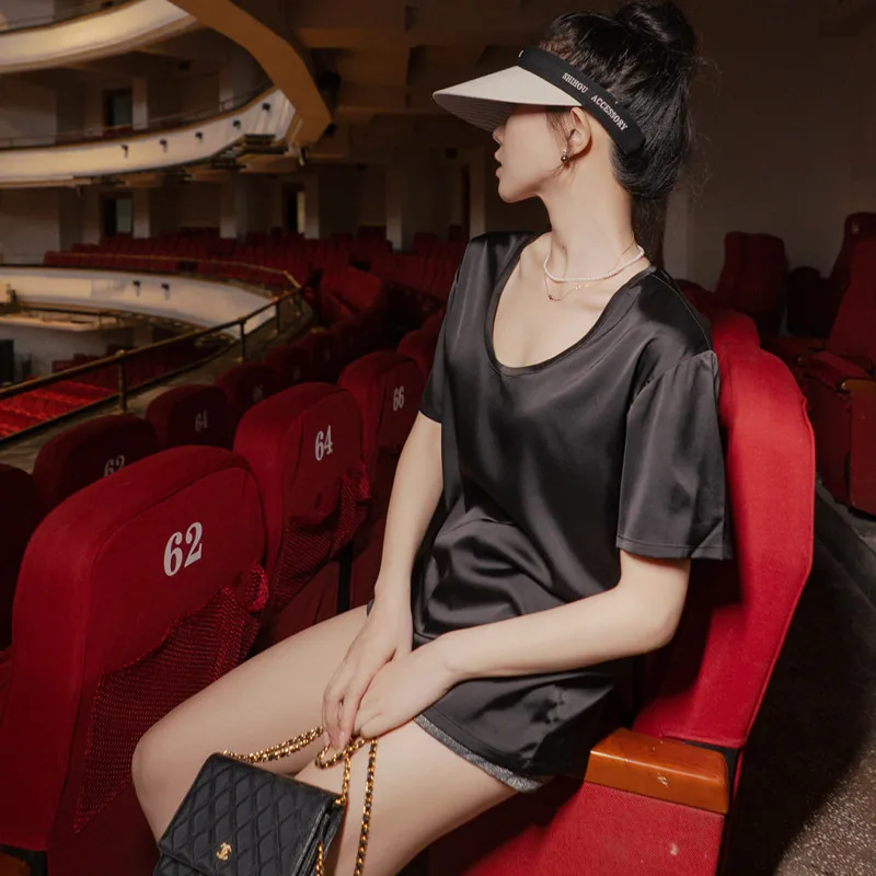 月影集珍珠光感全绸缎短袖T恤女夏季冰丝凉（细节图 2）