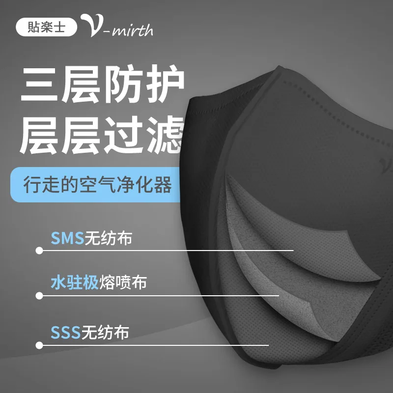 贴乐士V-mirth小脸黑色3D立体防晒口罩（细节图 1）