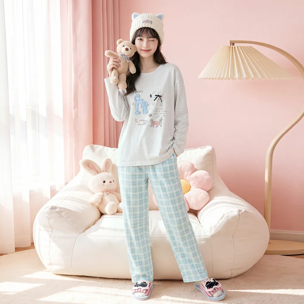 芬腾可安纯棉圆领家居服套装（细节图 1）