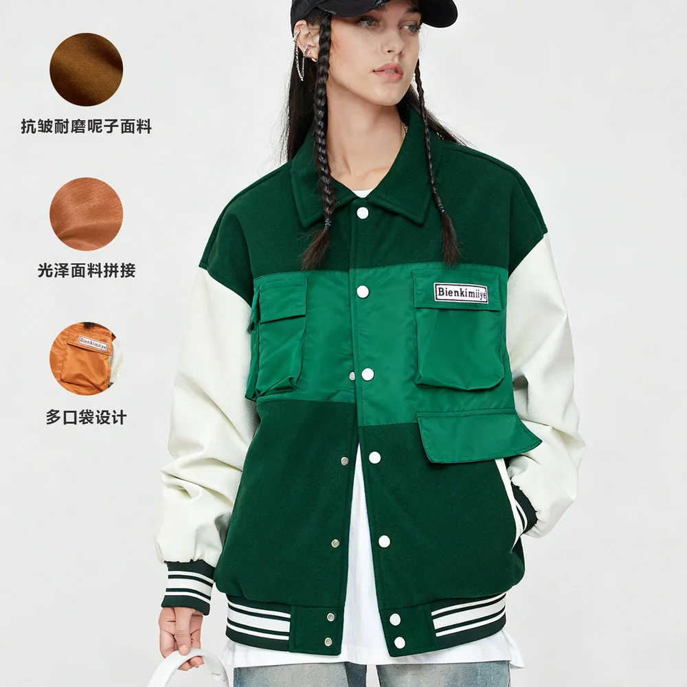B.VEERA倍福来美式复古拼接棒球服宽松版型（细节图 1）