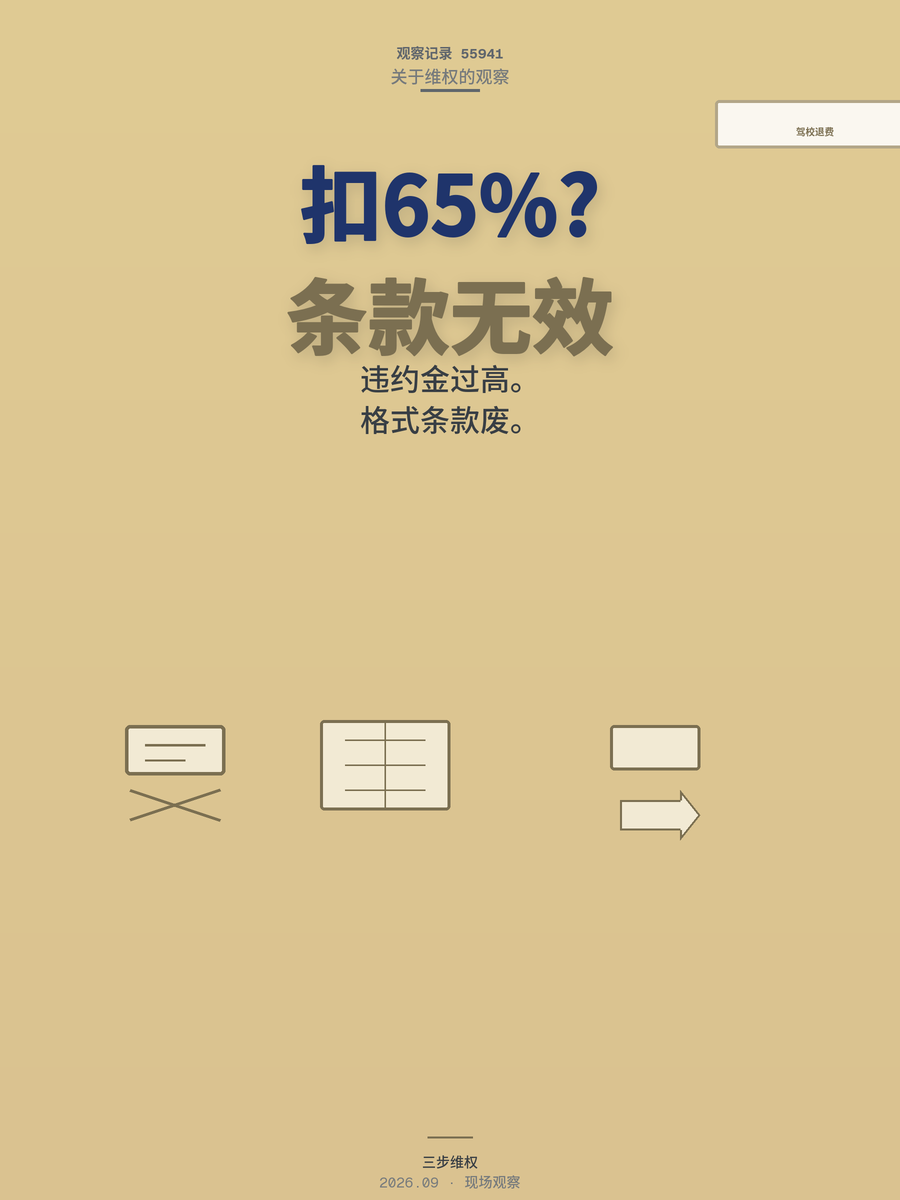 驾校退费被扣65%合法吗？三个法律点全都能打