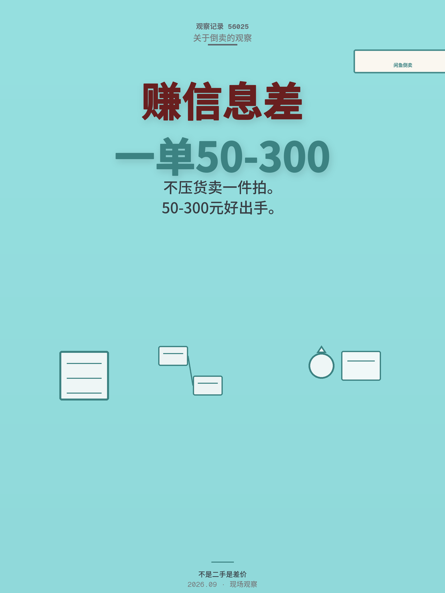 闲鱼倒卖一单赚50到300元，赚的是信息差不是二手