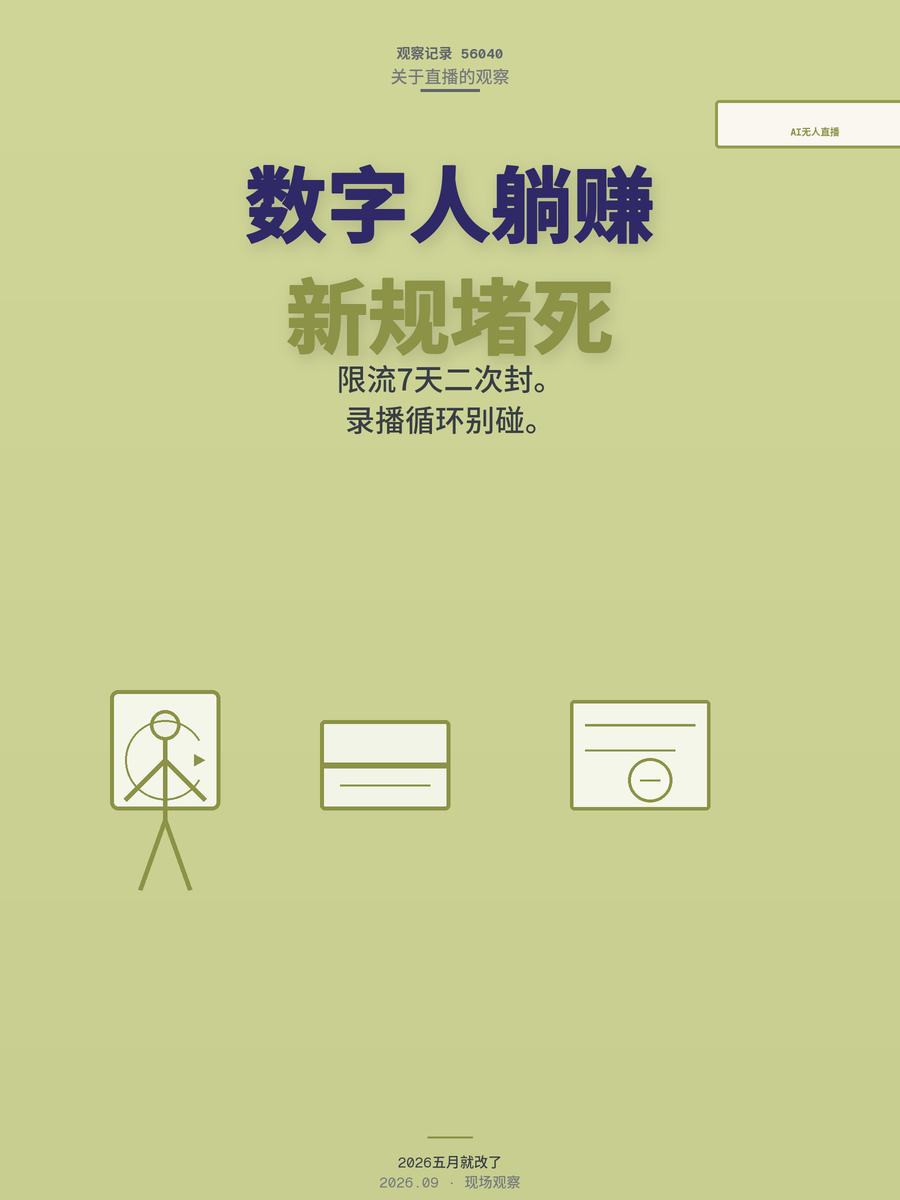 AI无人直播为何被新规堵死？2026年5月限流7天二次永久封禁