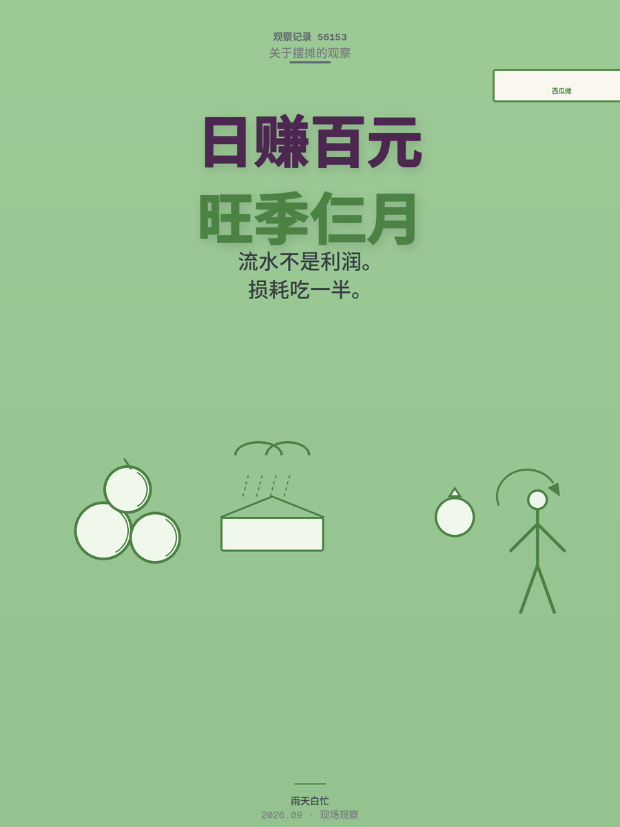 西瓜摊一天净赚60到100是真的，旺季月入8000要靠这三个月