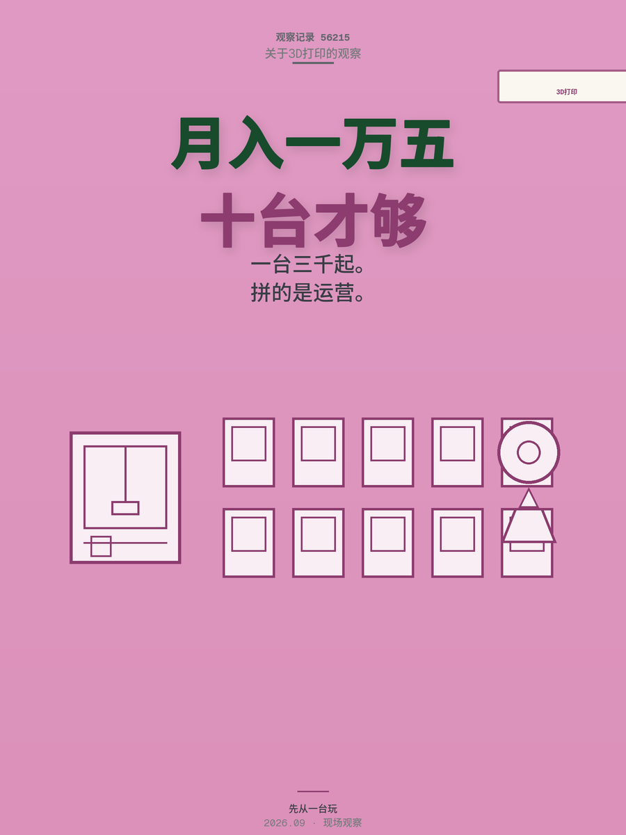 3D打印月入1.5万？10台机器的真实账本请查收