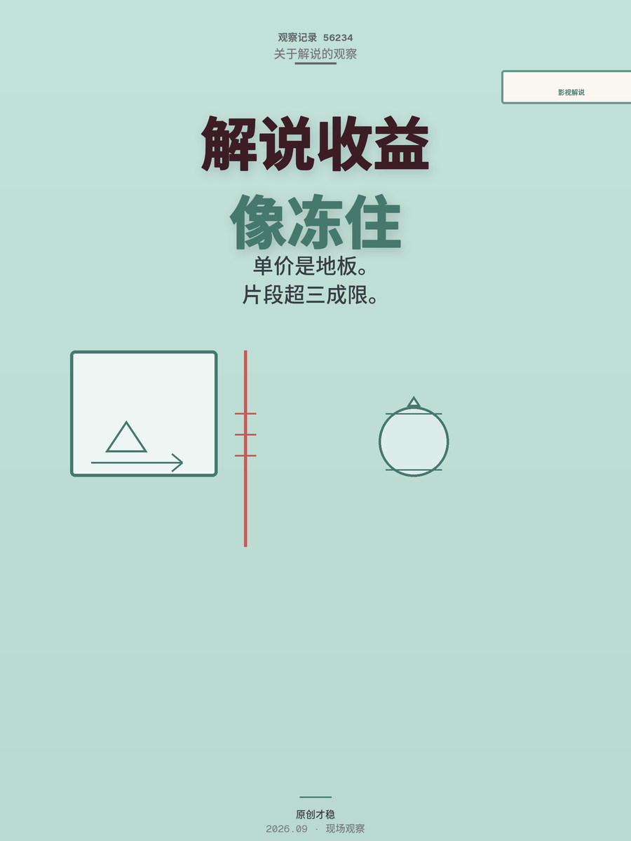 影视解说单价2到5元每万播放只是地板，片段超30%直接限流