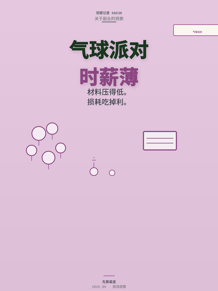 气球派对一场赚多少？副业赚钱先算清成本门槛