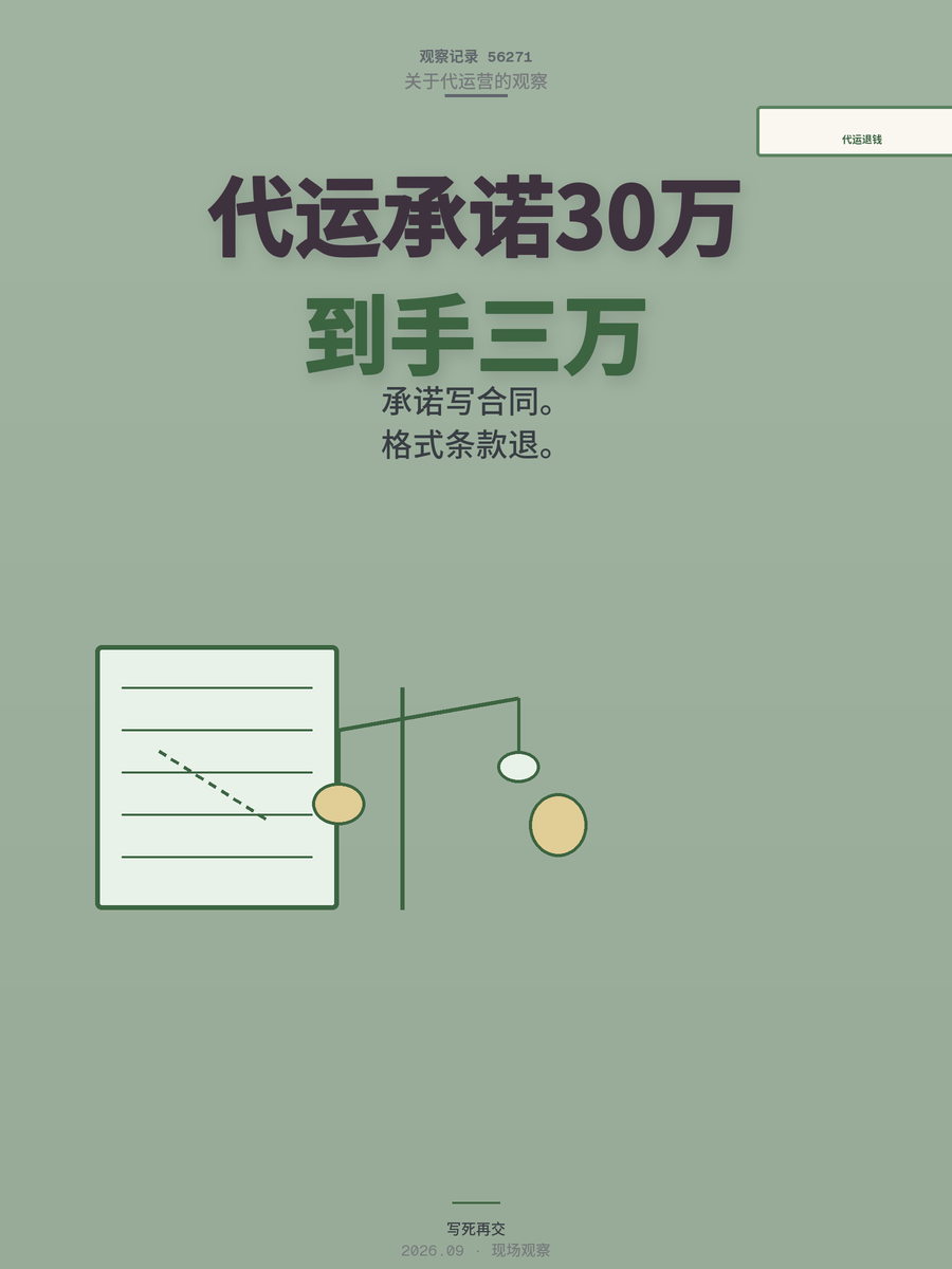 民宿代运营承诺年收益30万到手不到3万，格式条款能退钱吗